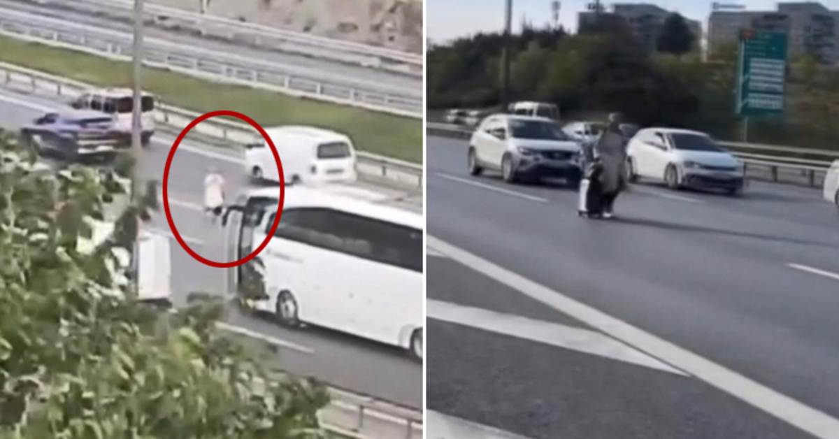 İstanbul TEM’de tehlikeli anlar! Kimseye aldırmadı, bavuluyla otobanda yürüdü